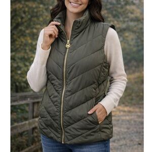 Michael Michael Kors Puffer Olive Green Quilted Vest Size M Looks New